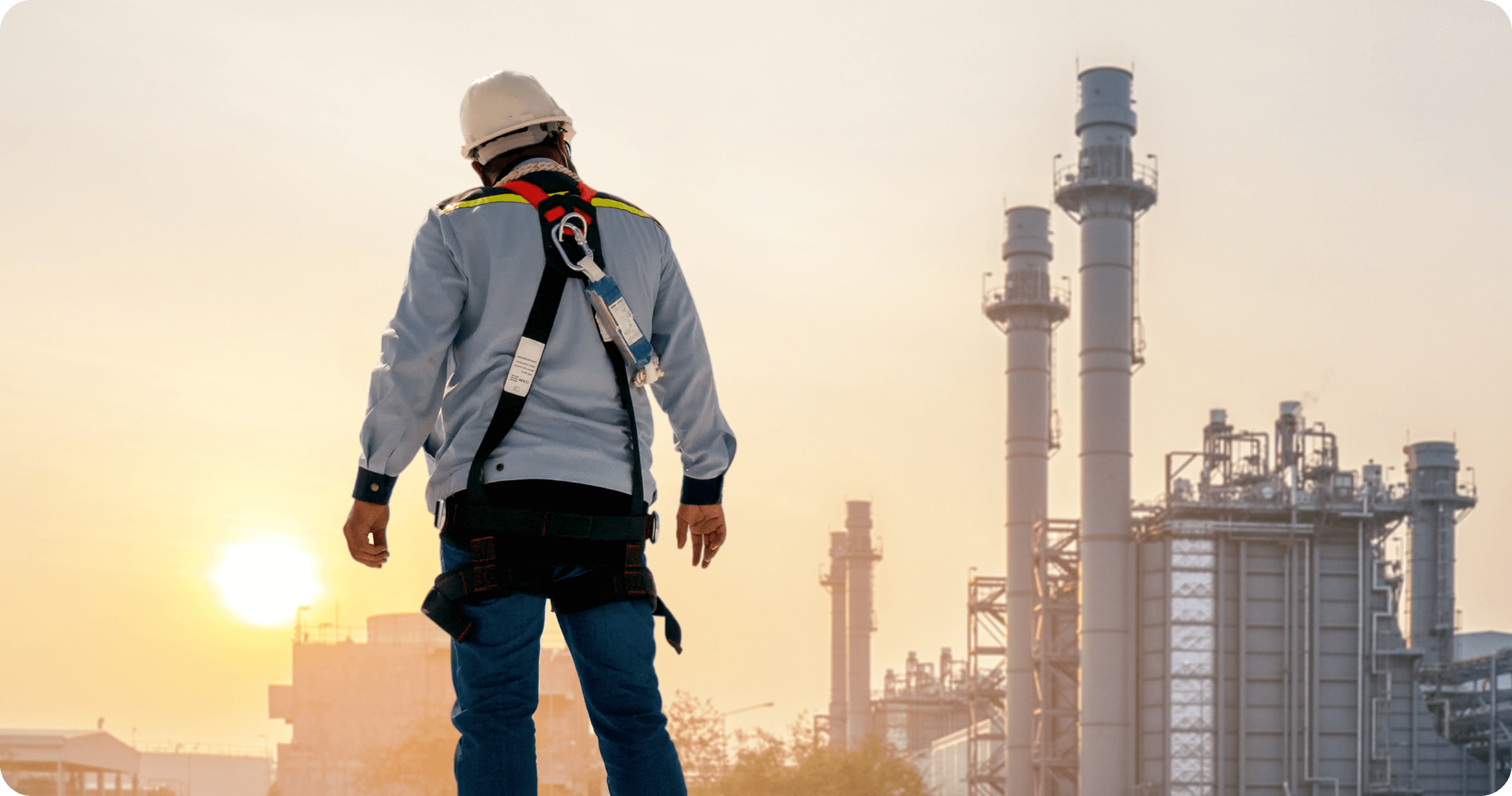 Engineer standing on roof and looking at power plant